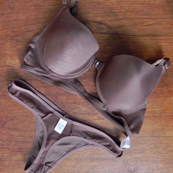 NWT Brown Bra and Thong Set | Small Panties with 34C Padded Bra - Picture 6 of 6